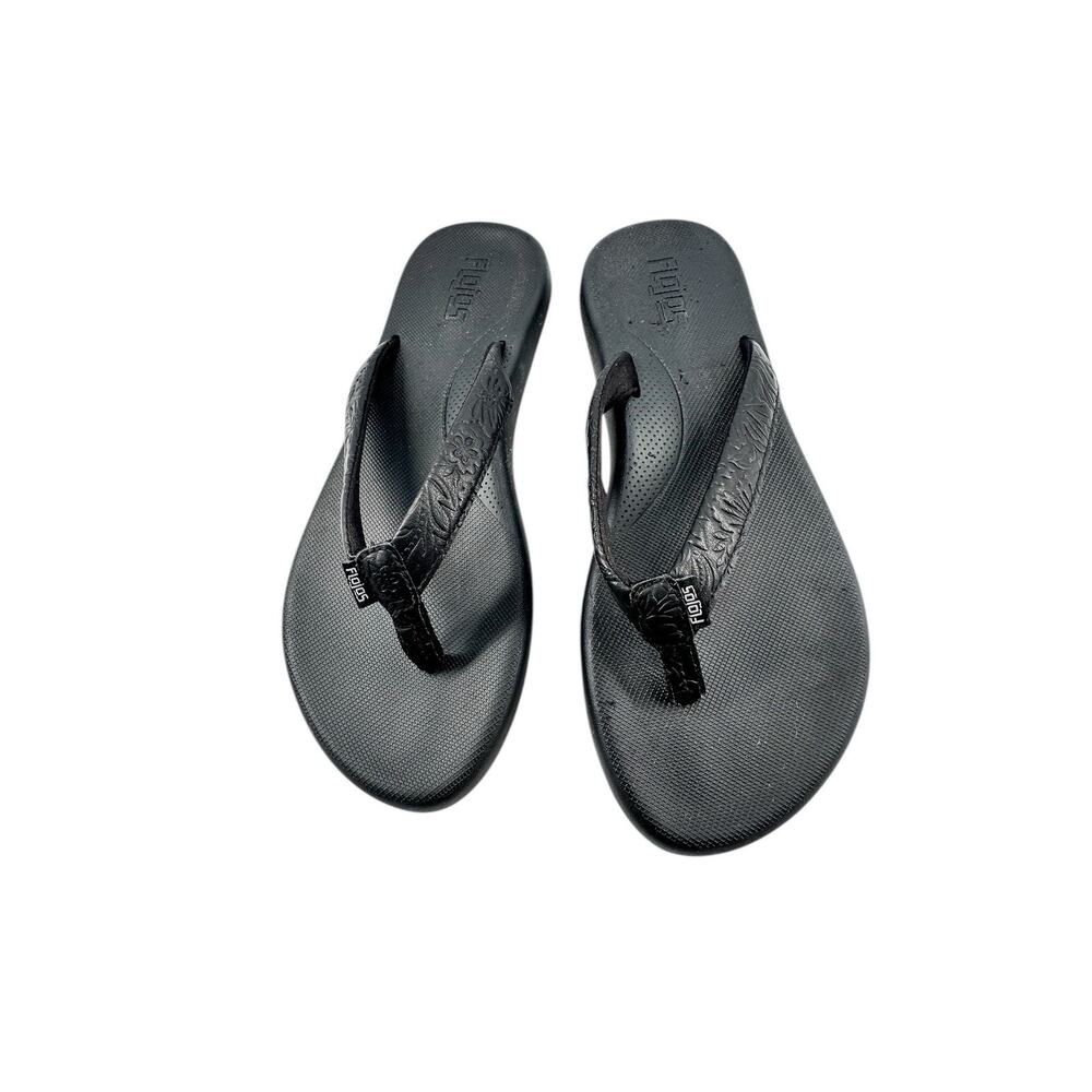 FLOJOS Artisan Women's Sz 9 Black / Black Textured Comfort Flip Flop Sandals